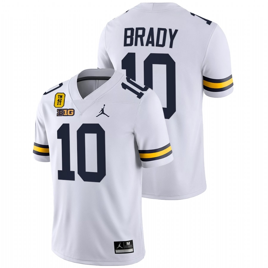 Tom Brady Michigan Wolverines Men's NCAA #10 White TM 42 Patch Oxford Strong College Stitched Football Jersey QCS3154AT